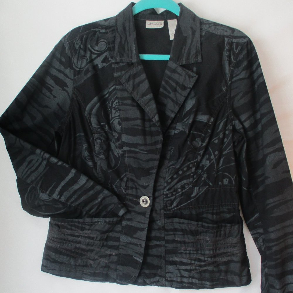 Chicos sz 1 (M/8-10) Black w/ Gray Graphic Print Lightweight Rock n Roll Jacket